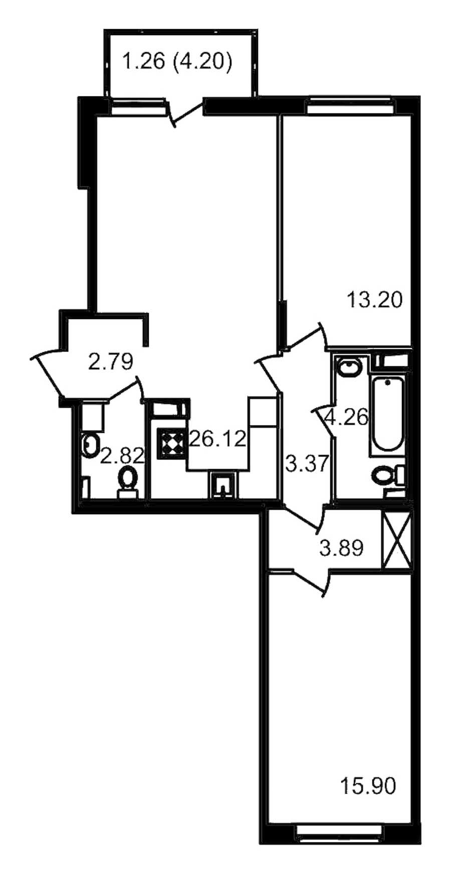 Двухкомнатная квартира в : площадь 76.55 м2 , этаж: 2 – купить в Санкт-Петербурге